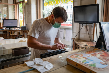 Pandemic situation of covid 9 in a piza restaurant