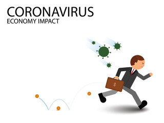 Businessmen try to escape the economy crisis caused by the corona virus. Risk off or investor sell in financial crisi. Dollar money fall. Vector illustration.