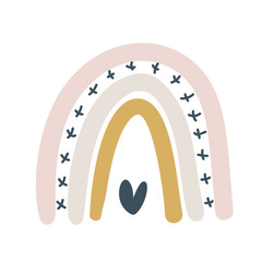 Vector rainbow in cartoon style isolated on white background for kids. Cute illustration in hand drawn style for posters, prints, cards, fabric, children books, interior design