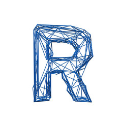 Letter R wire frame low poly alphabet. 3D rendering