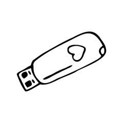 Hand drawn computer flash drive isolated on a white background. Doodle, simple outline illustration. It can be used for decoration of textile, paper and other surfaces.