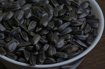 sunflower seeds in a glass bowl