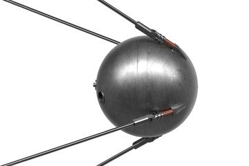Isolated illustration of the first satellite of the earth. Satellite 1. 3D rendering.
