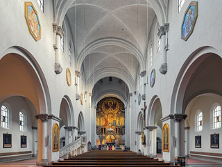 Interior of parish church of St Anna in the Lehel district of Munich, Germany. The church was built...