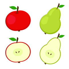 Vector illustration of a red apple and a green pear
