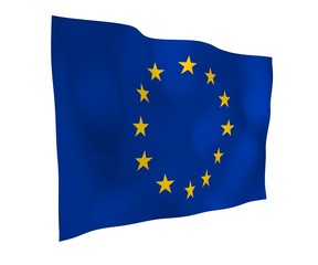 Slightly waving flag of the European Union isolated on white background, 3D rendering. Symbol of Europe. 3D illustration