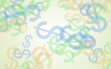 Multicolored translucent dollar signs on white background. 3D illustration