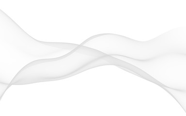 White abstract background. Fluttering white scarf. Waving on wind white fabric. 3D illustration