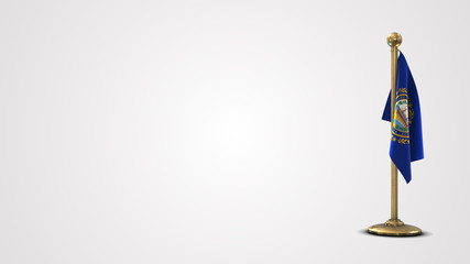 New Hampshire realistic 3D flag illustration on golden flagpole.