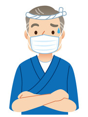 マスクをした男性　飲食店　店主