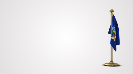 New York realistic 3D flag illustration on golden flagpole.