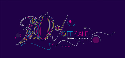 30% OFF Sale Discount Banner. Discount offer price tag.  Vector Modern Sticker Illustration.