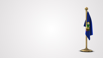 Vermont realistic 3D flag illustration on golden flagpole.