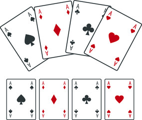 Ace card vector icon set, hearts, spades, clubs and diamonds