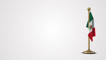 Mexico realistic 3D flag illustration on golden flagpole.