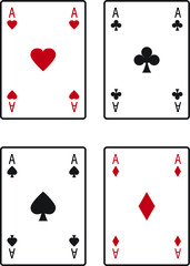 Ace card vector icon set, hearts, spades, clubs and diamonds