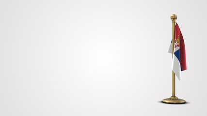 Serbia realistic 3D flag illustration on golden flagpole.