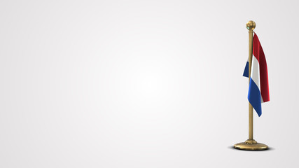 The Netherlands realistic 3D flag illustration on golden flagpole.