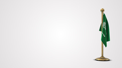 Saudi Arabia realistic 3D flag illustration on golden flagpole.