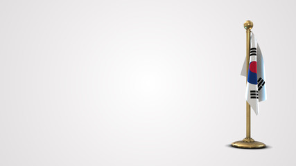 South Korea realistic 3D flag illustration on golden flagpole.