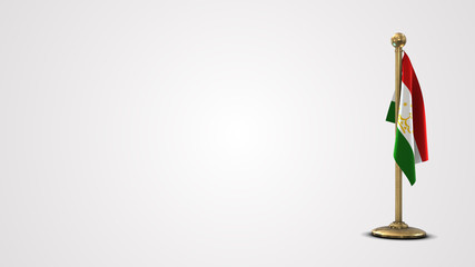 Tajikistan realistic 3D flag illustration on golden flagpole.