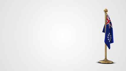 Cook Islands realistic 3D flag illustration on golden flagpole.