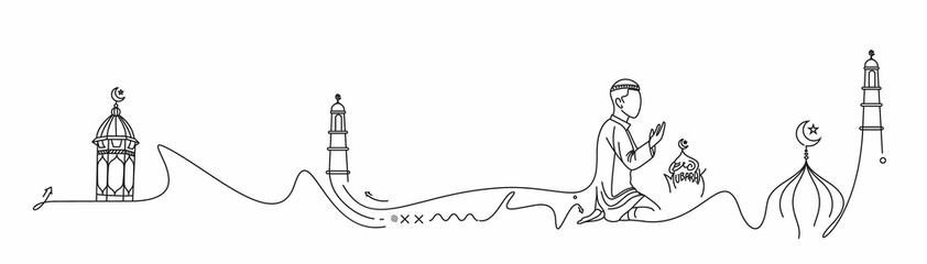 Muslim young man praying ( Fajr, Zuhr, Asr, Maghrib, and Isha ) - eid mubarak, vector Illustration.