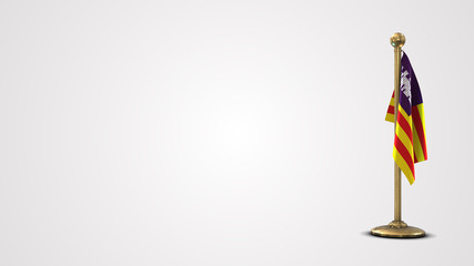 Balearic Islands realistic 3D flag illustration on golden flagpole.