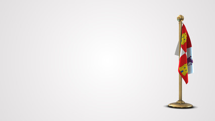 Castilla Y Leon realistic 3D flag illustration on golden flagpole.