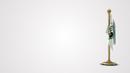 Marche realistic 3D flag illustration on golden flagpole.