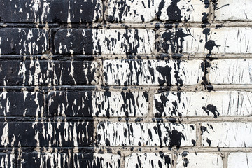 Background of an old, dirty, white brick wall with peeling plaster, painted walls, texture
