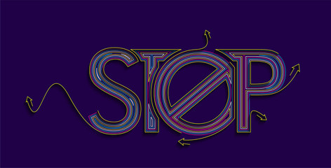 Stop Calligraphic line art Text shopping poster vector illustration Design.
