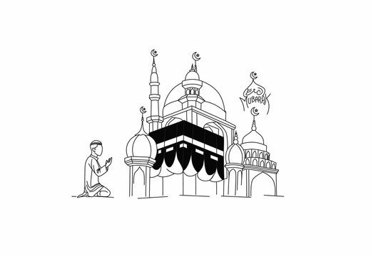 black and white kaaba and praying man clip art preview