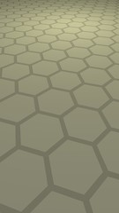 Honeycomb with color lighting, on a gray background. Perspective view on polygon look like honeycomb. Isometric geometry. Vertical image orientation. 3D illustration