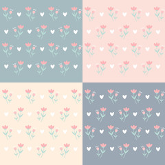 Cute pink flowers drawing with pastel background.