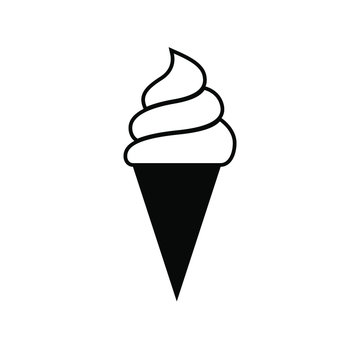 Black ice cream in a cone sign. Vector stock icon isolated on a white background