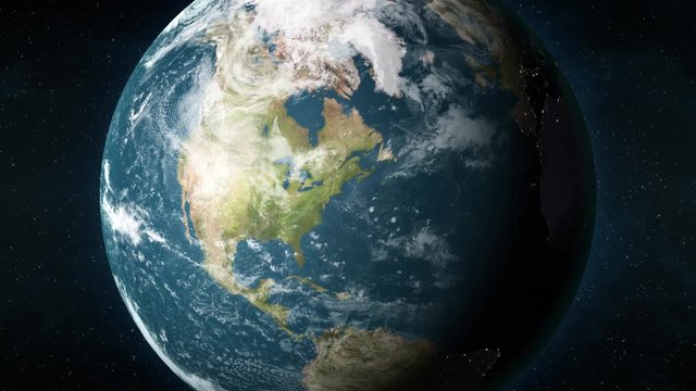 Planet Earth, seen from space, zooming in and centering on Boston, Massachusetts, USA. 3D computer generated animation.
