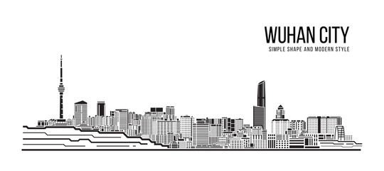 Obraz premium Cityscape Building Streszczenie Prosty kształt i nowoczesna sztuka w stylu Vector design - Wuhan city