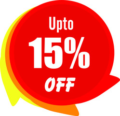 Up to 15% off. Red discount label