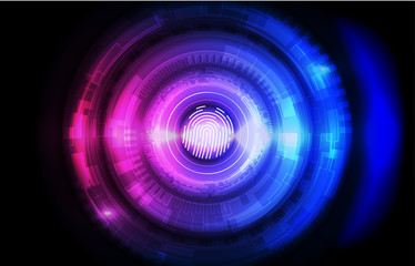 Finger print scan on vintage dark blue screen for security communication concept technology background