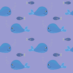 Whales seamless pattern. Background on the sea theme