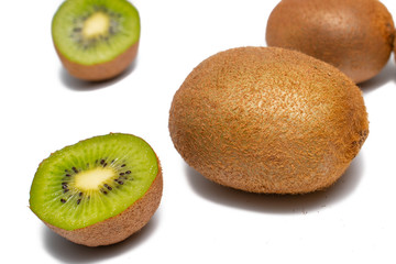 Ripe kiwi on a white background. Fresh green exotic fruit, waiting to be eaten