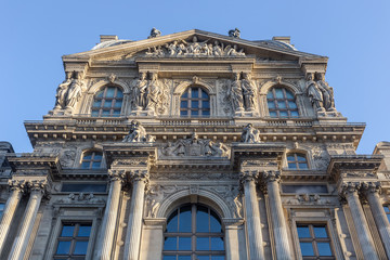 Fototapeta na wymiar Paris, France. Europe - November 2, 2018: Looking up at a beautiful vintage building with elaborate detail