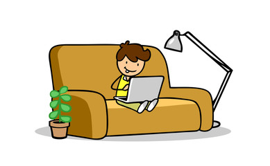 Schulkind beim Homeschooling mit Fernunterricht am Laptop