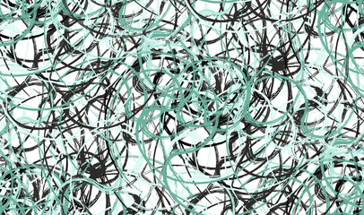 Seamless abstract swirl brushes mint green pattern.  white background