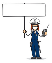 Polizistin mit Mundschutz zeigt Forderung der Polizei