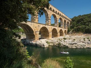 France, july 2019: Pont du Gard is an old Roman aqueduct, southern France near Nimes