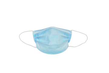Protective face mask on white background. Typical 3-ply surgical mask to cover the mouth and nose. Procedure mask from bacteria. Protection concept. Surgical mask with rubber ear straps. covid 19