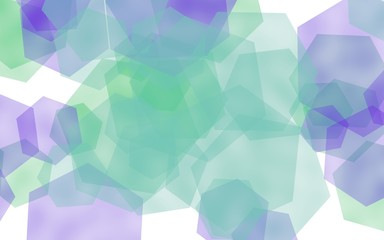 Multicolored translucent hexagons on white background. Blue tones. 3D illustration