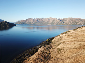 Lake Wanaka aerial view near Glendu Bay, Wanaka, Otago, New Zealand